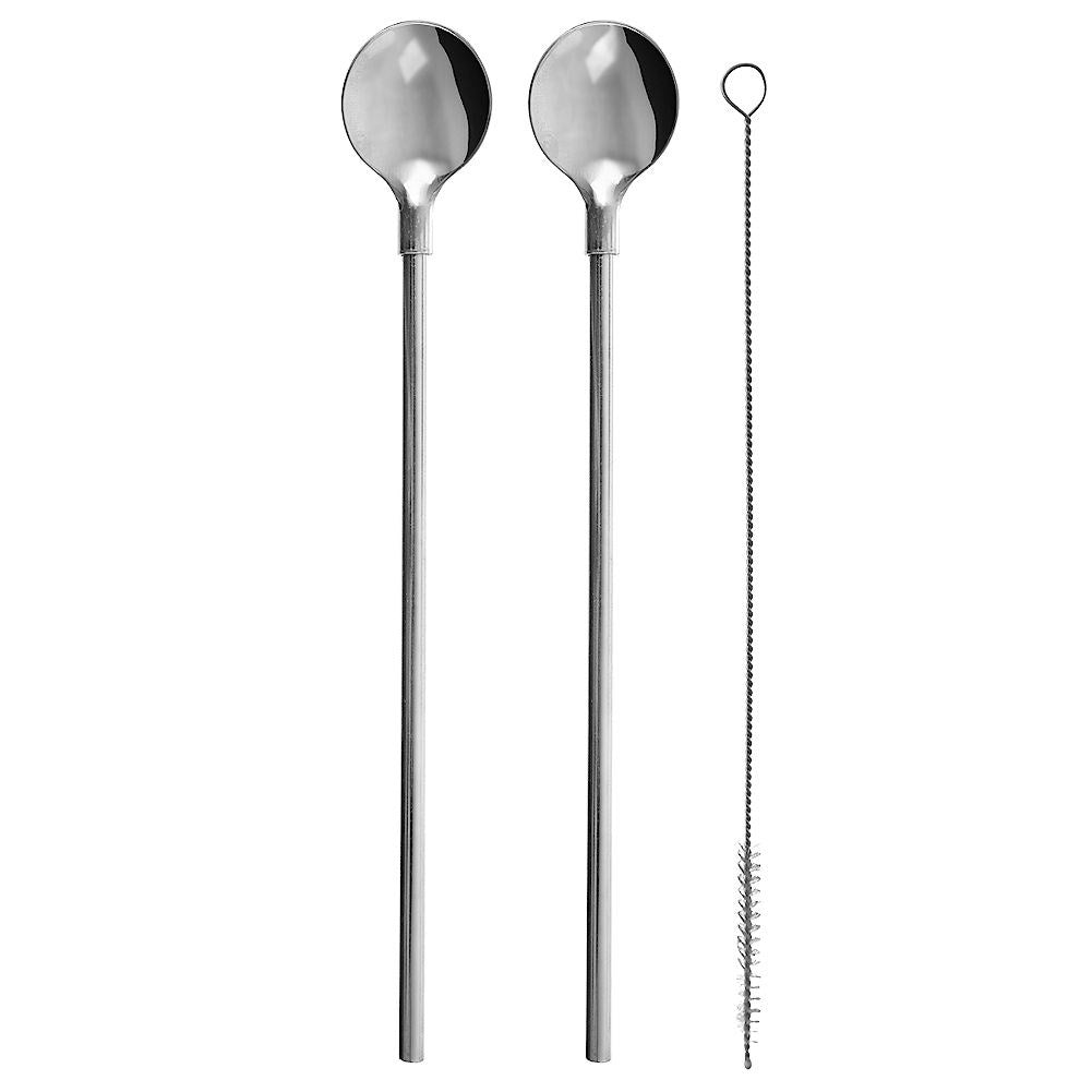 Cocktail spoons with straw, steel, 3 pieces