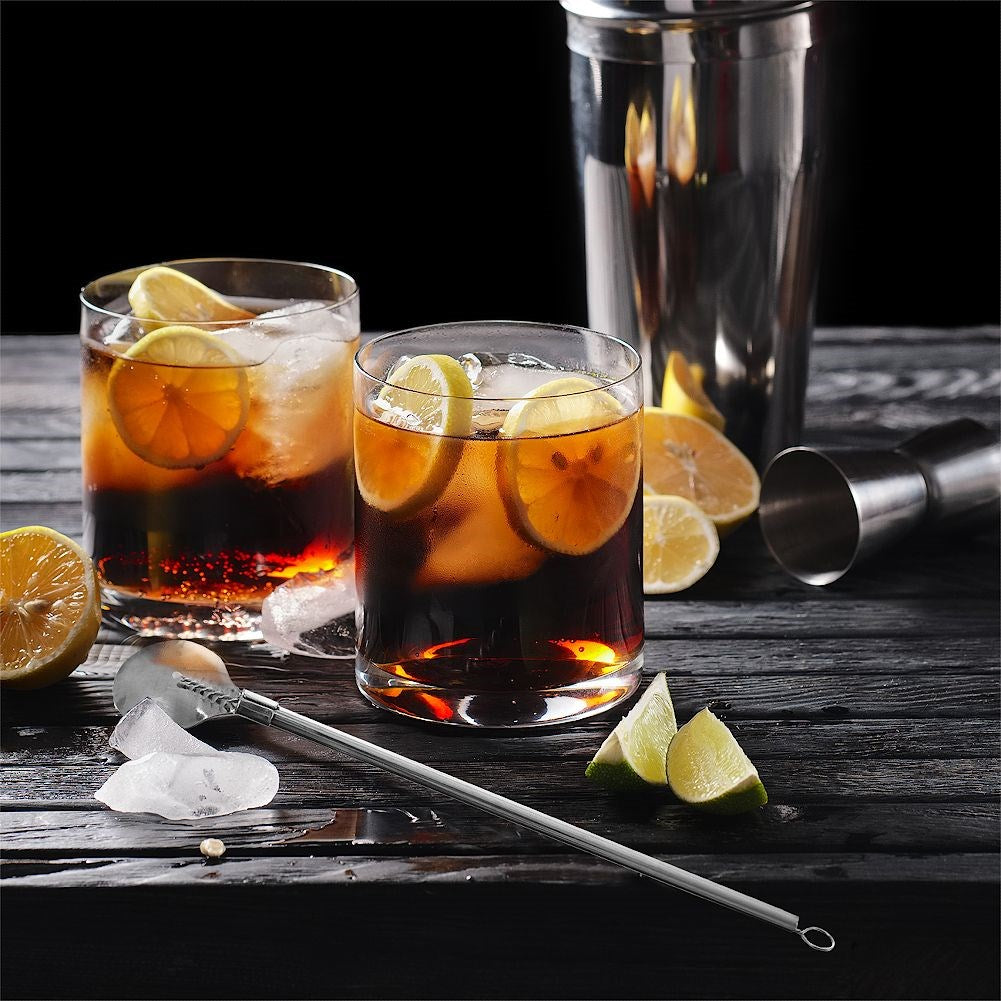 Cocktail spoons with straw, steel, 3 pieces