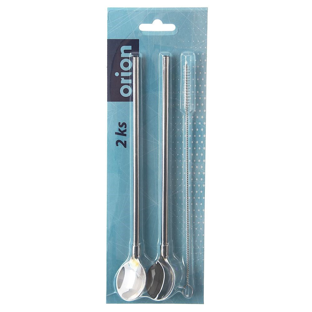 Cocktail spoons with straw, steel, 3 pieces