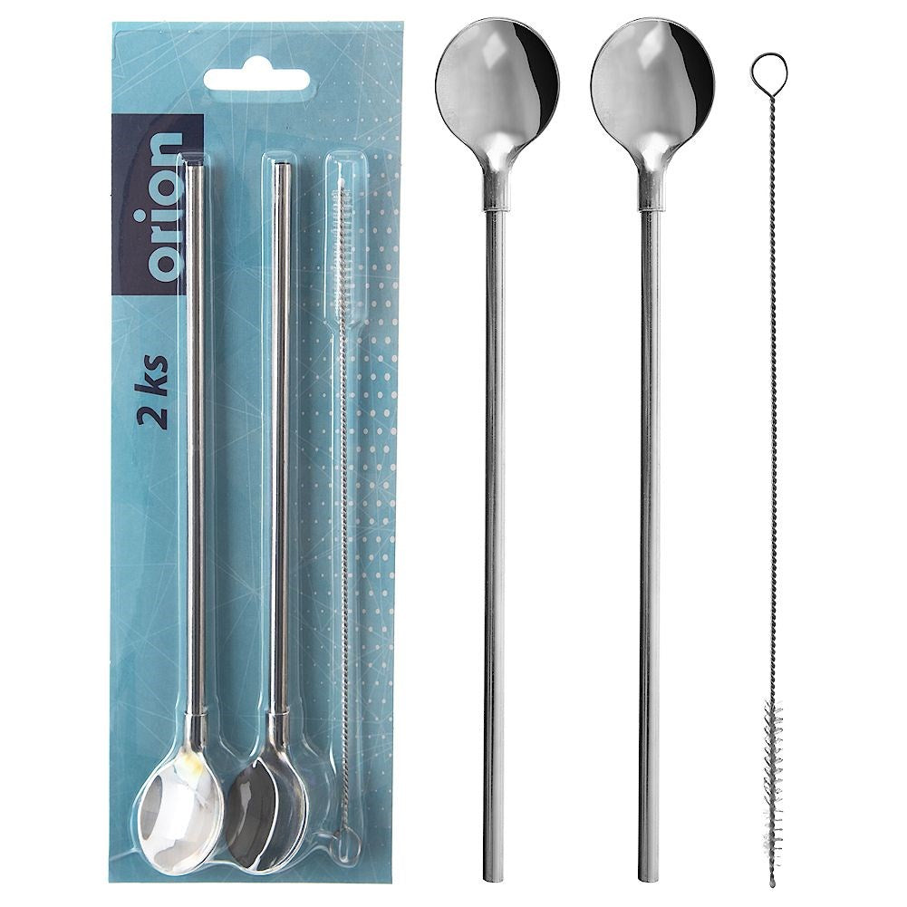 Cocktail spoons with straw, steel, 3 pieces