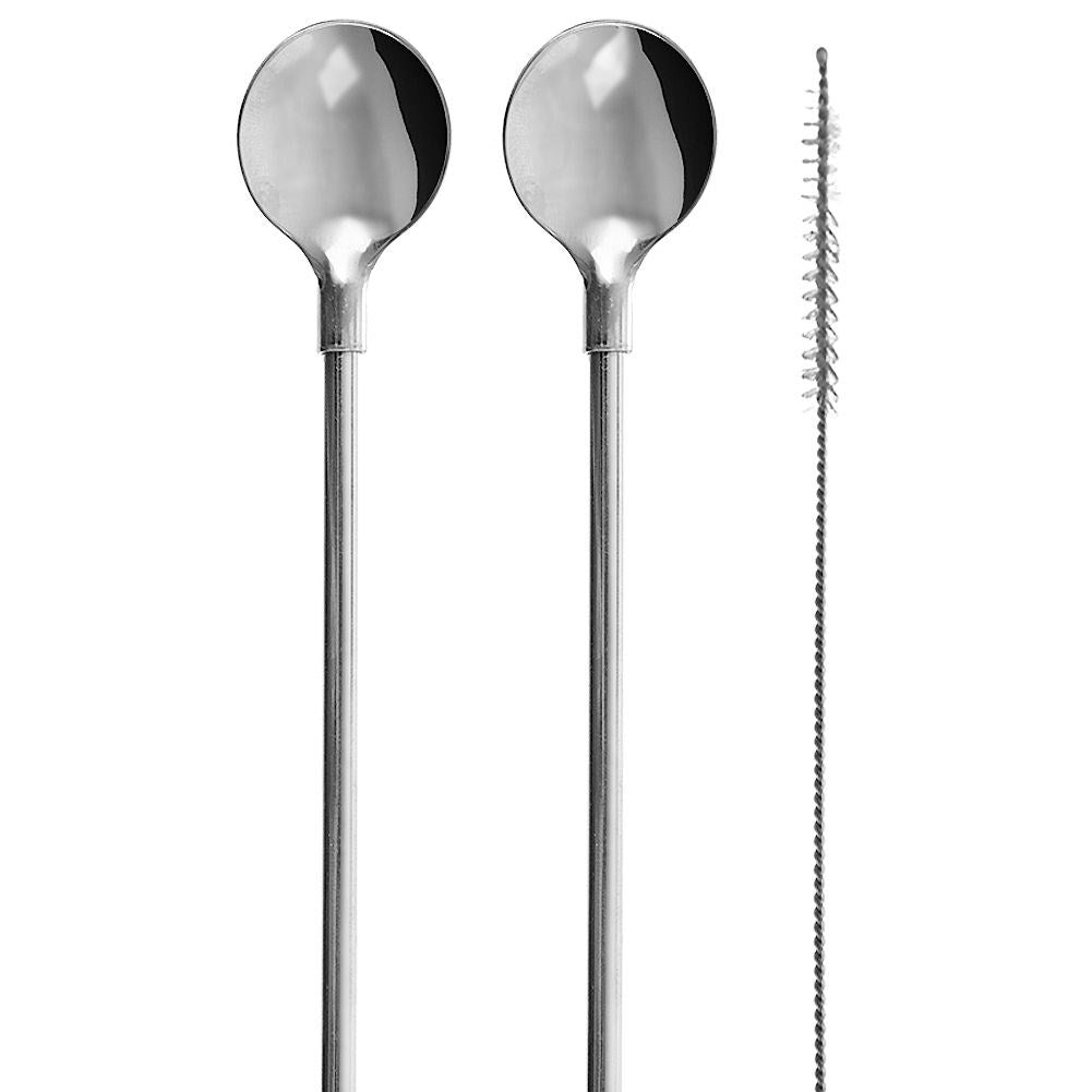Cocktail spoons with straw, steel, 3 pieces