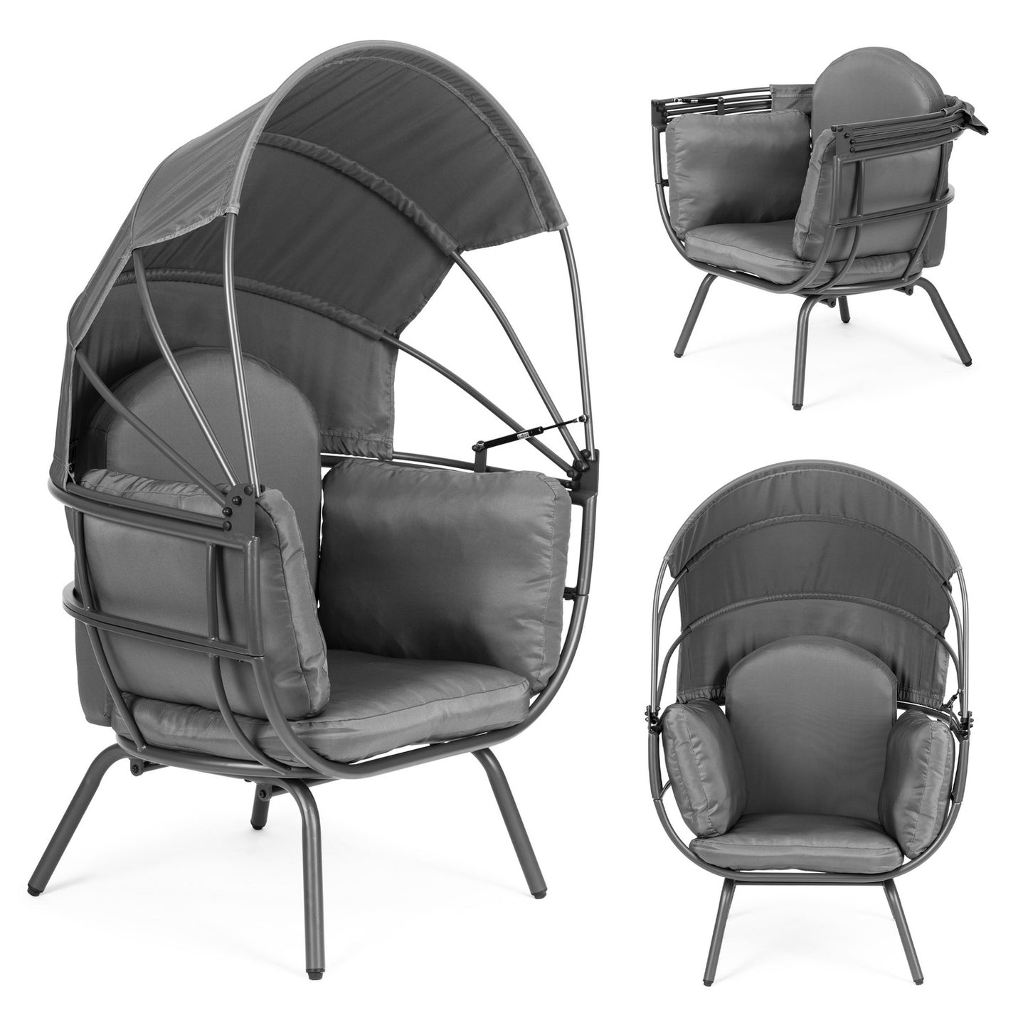 Cocoon garden armchair with foldable canopy, gray ModernHome