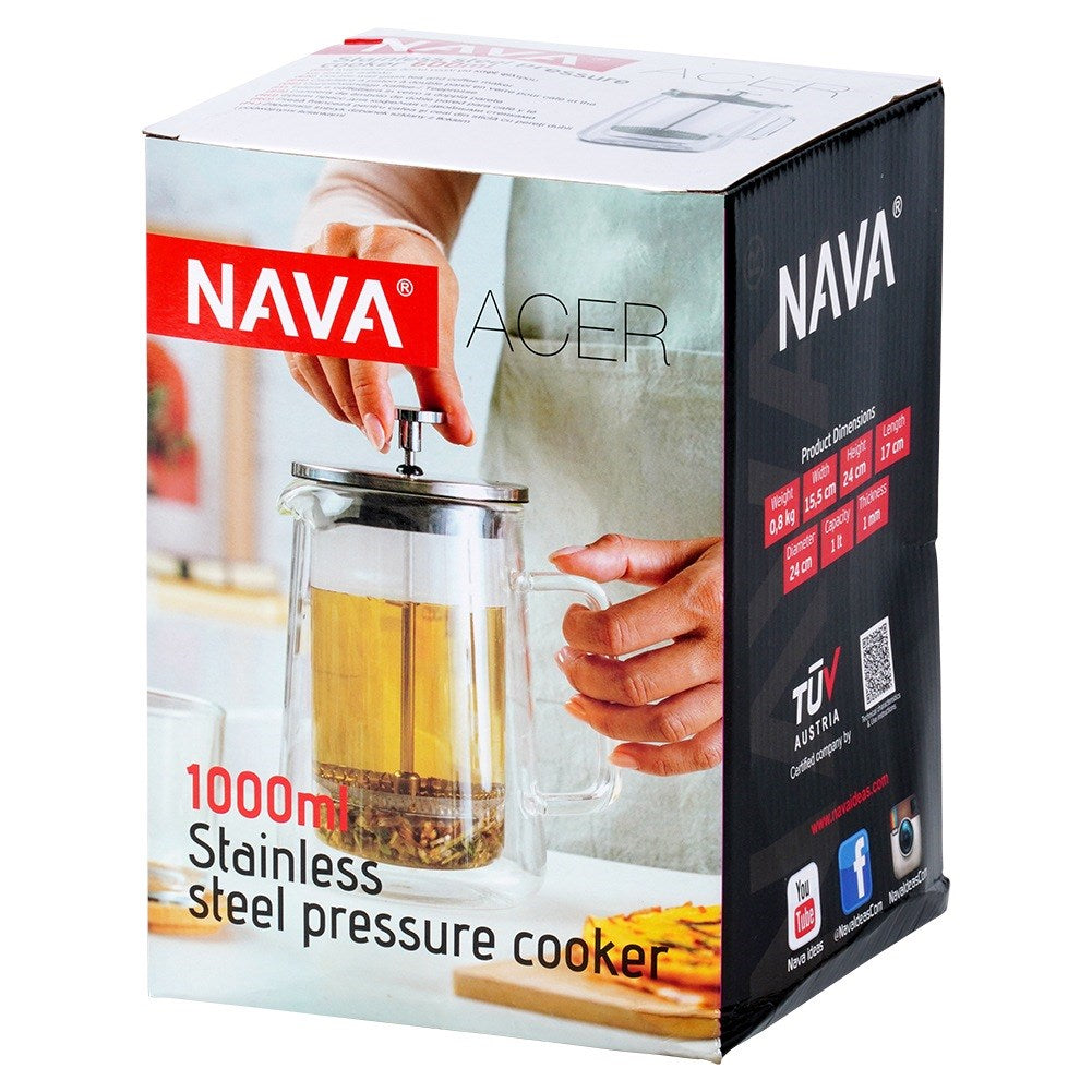 Coffee and tea piston maker, glass, thermal, double-walled, ACER, 1 l