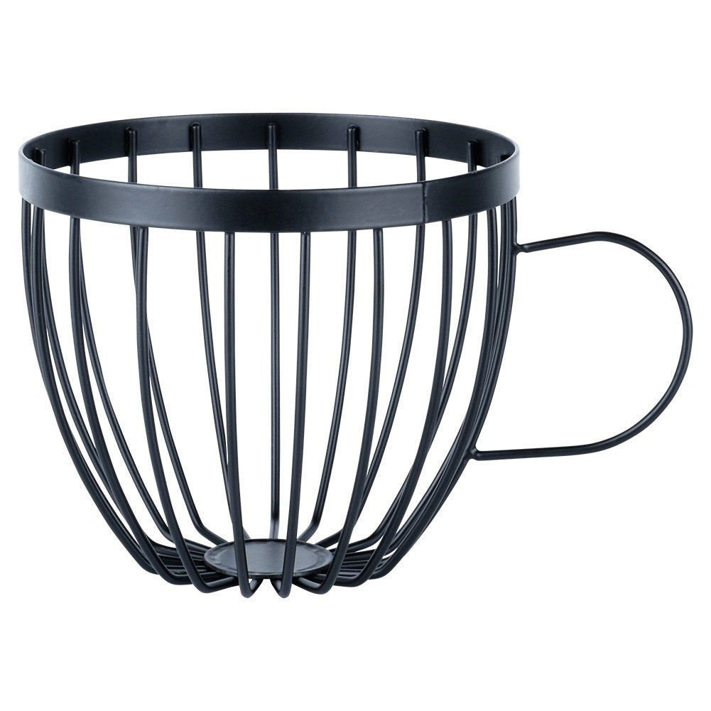 Coffee capsule holder in cup shape with handle, black metal