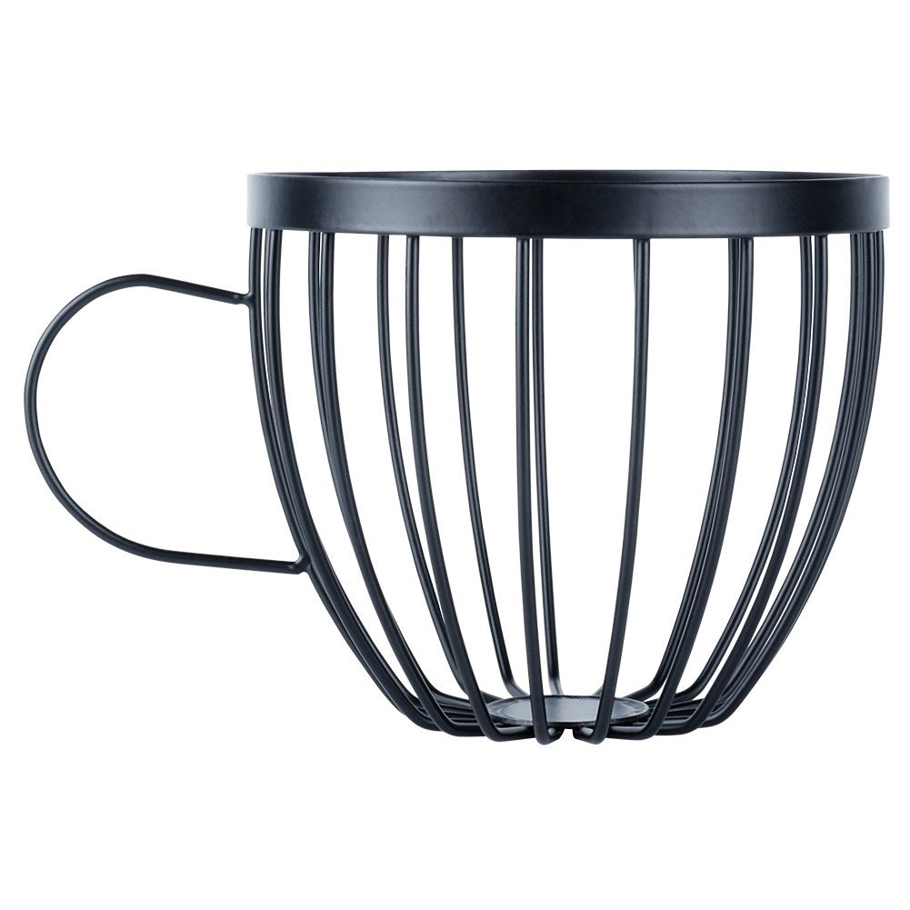 Coffee capsule holder in cup shape with handle, black metal