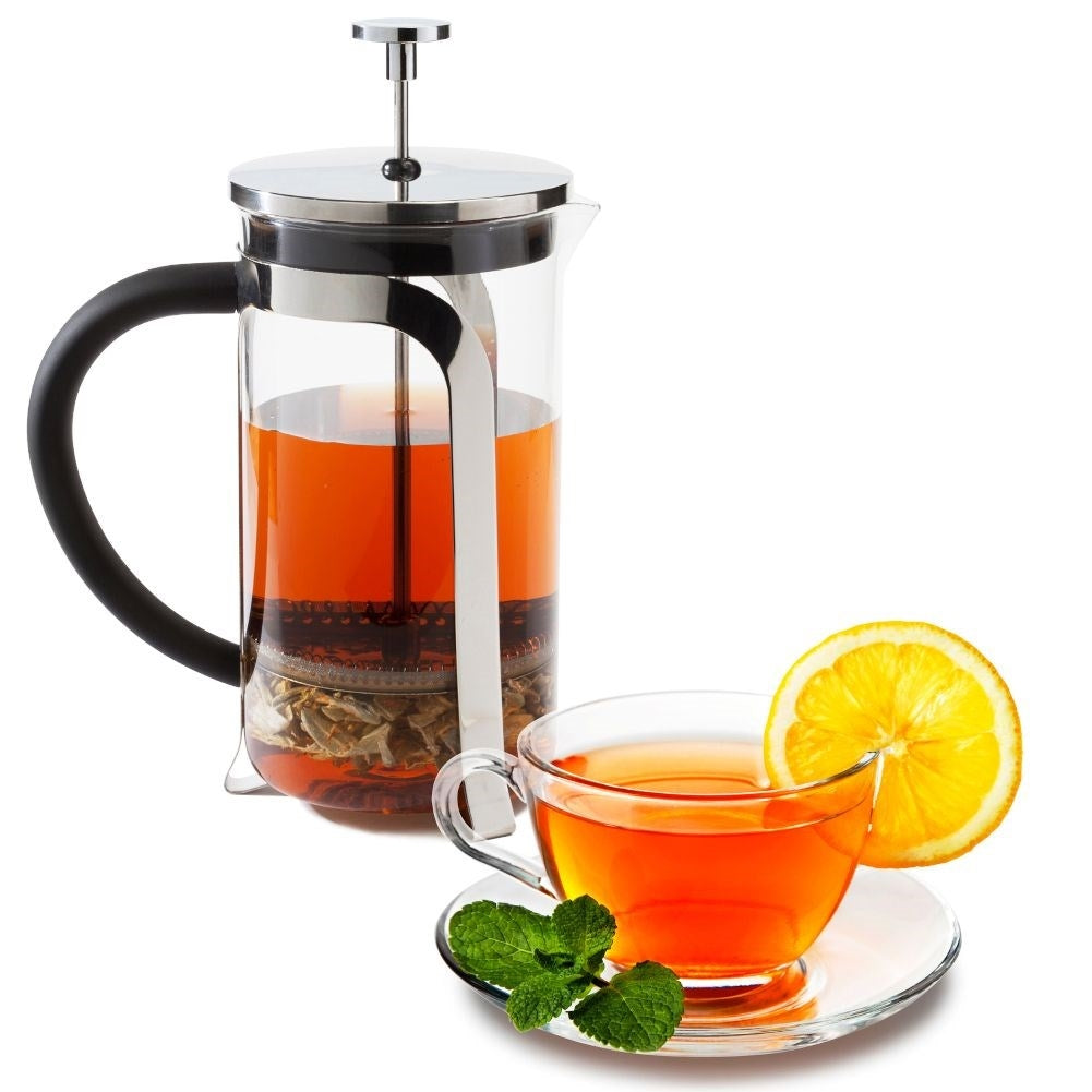 Coffee maker with glass jug and steel press for tea and coffee