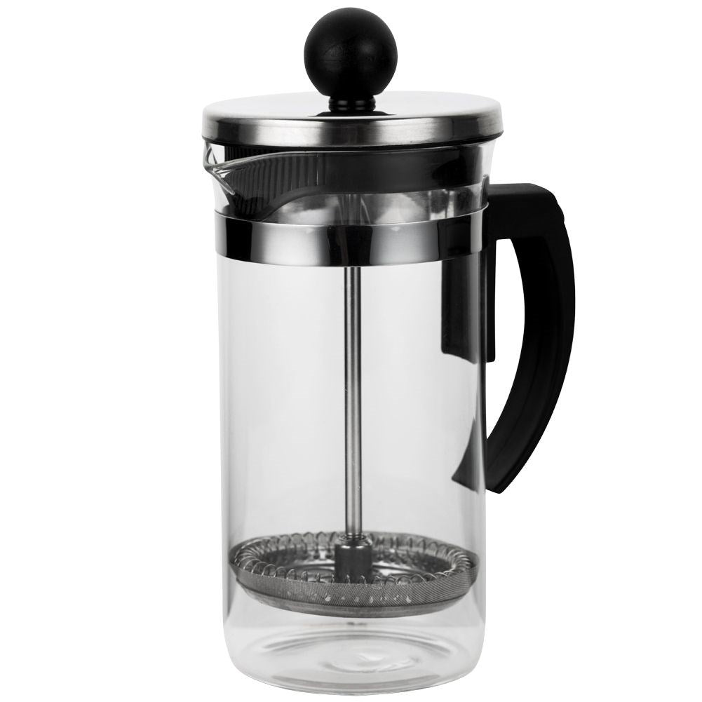 Coffee press in heat-resistant glass with steel piston