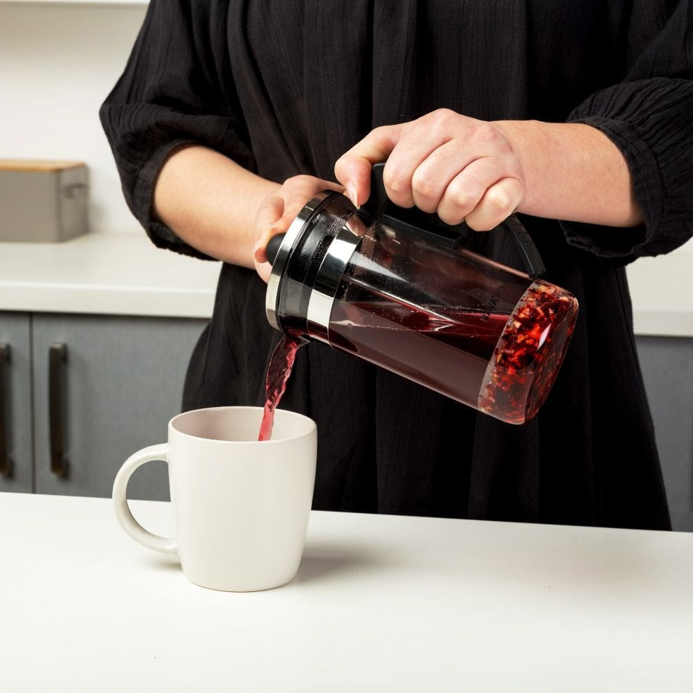 Coffee press in heat-resistant glass with steel piston