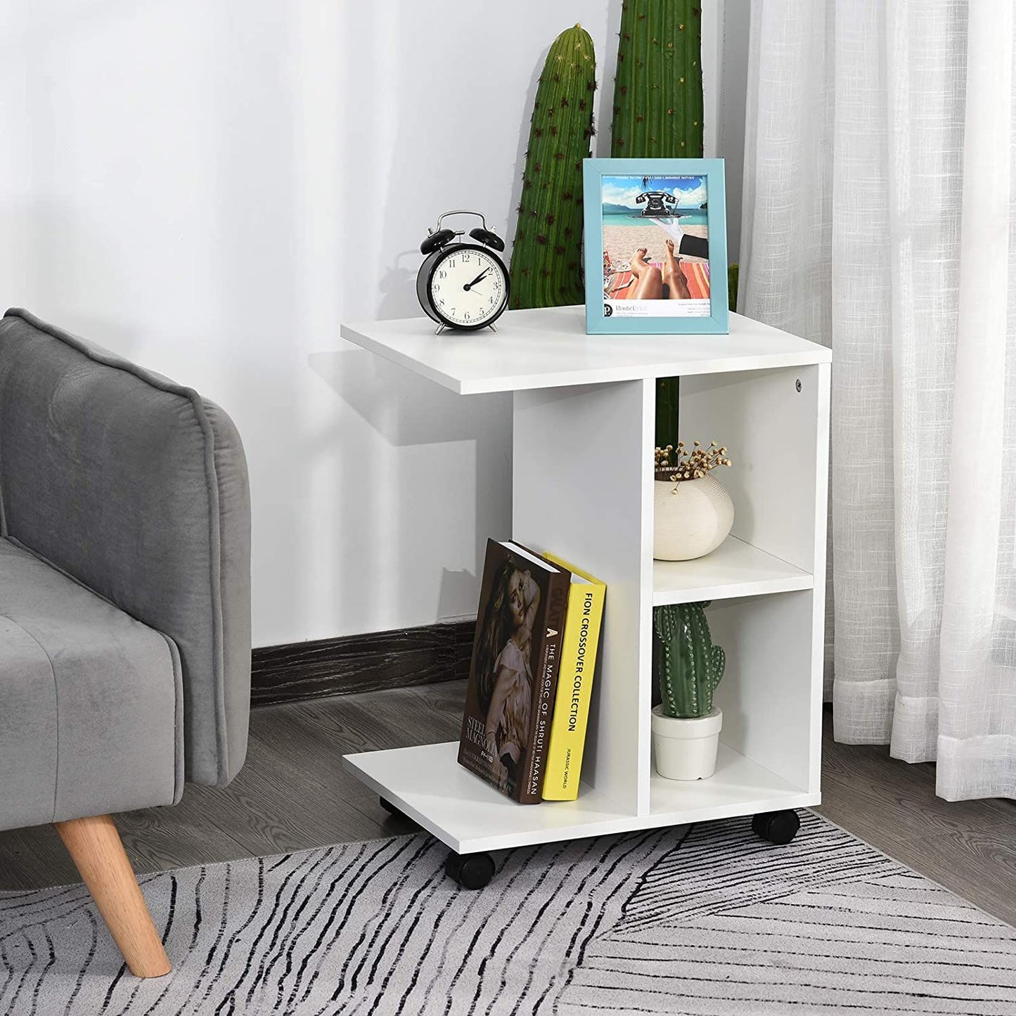 Coffee table bedside table on wheels organizer