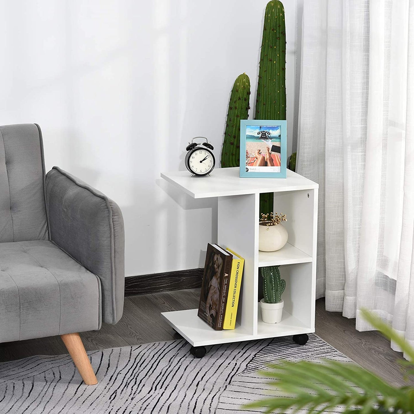 Coffee table bedside table on wheels organizer