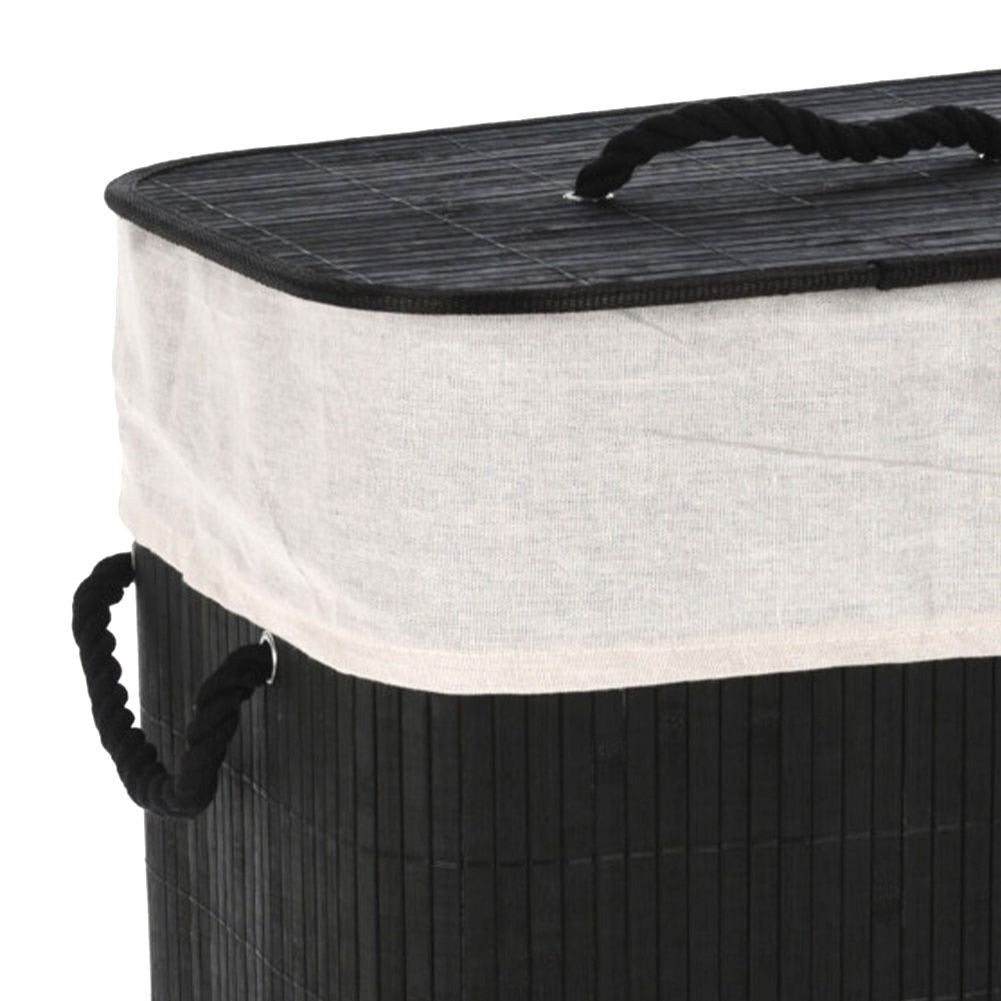 Collapsible Black Bamboo Laundry Basket with Removable Lid