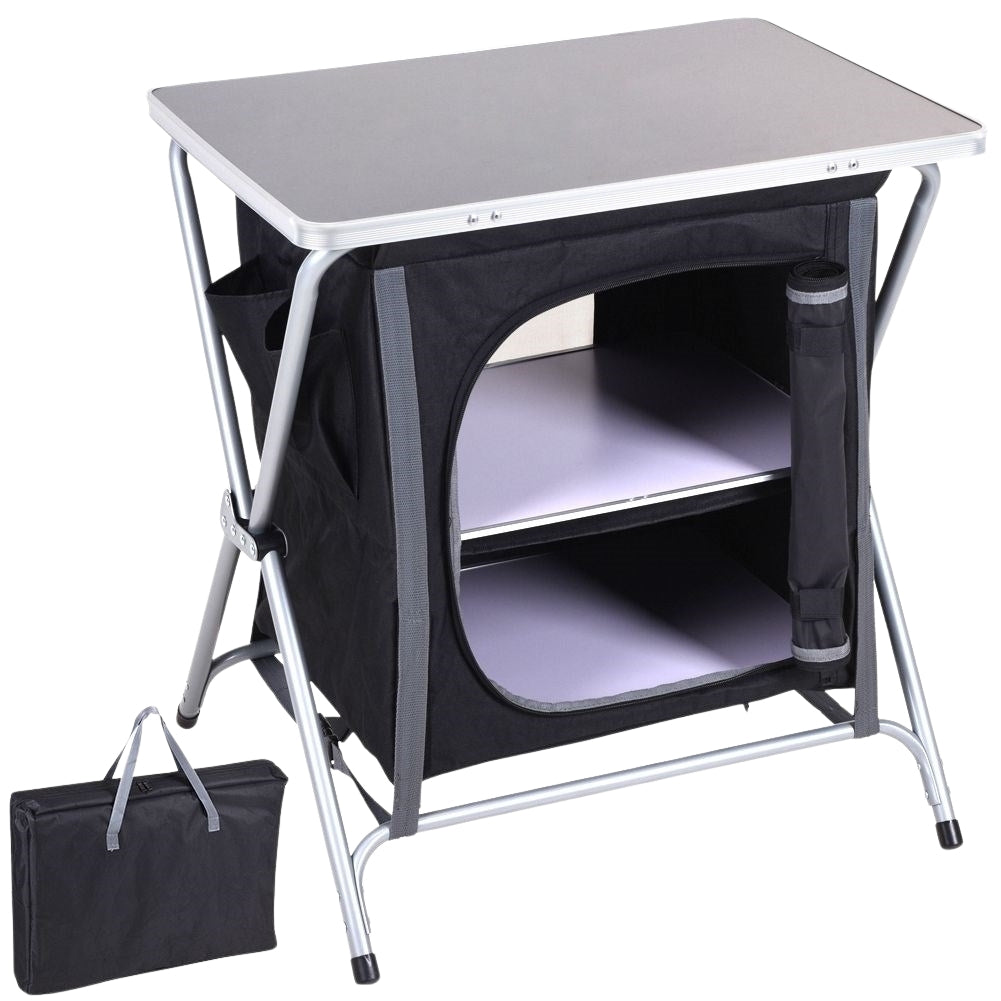 Collapsible Camping Kitchen Cabinet with Shelves and Worktop