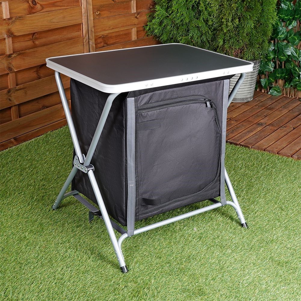 Collapsible Camping Kitchen Cabinet with Shelves and Worktop