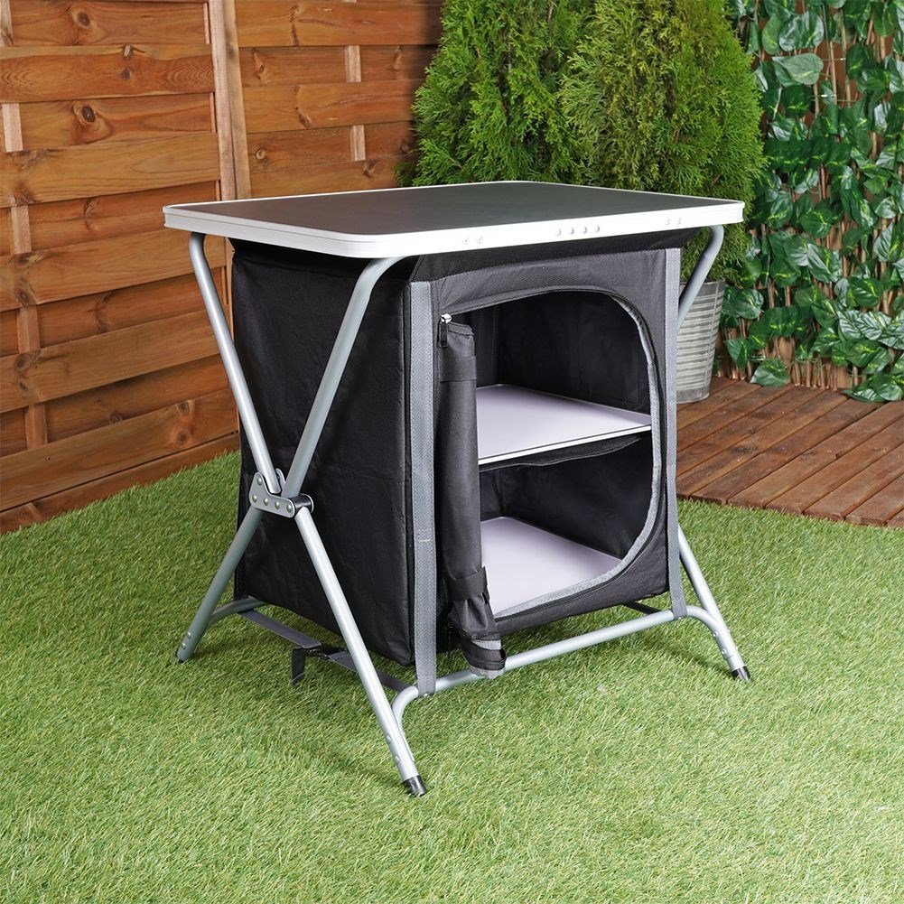 Collapsible Camping Kitchen Cabinet with Shelves and Worktop