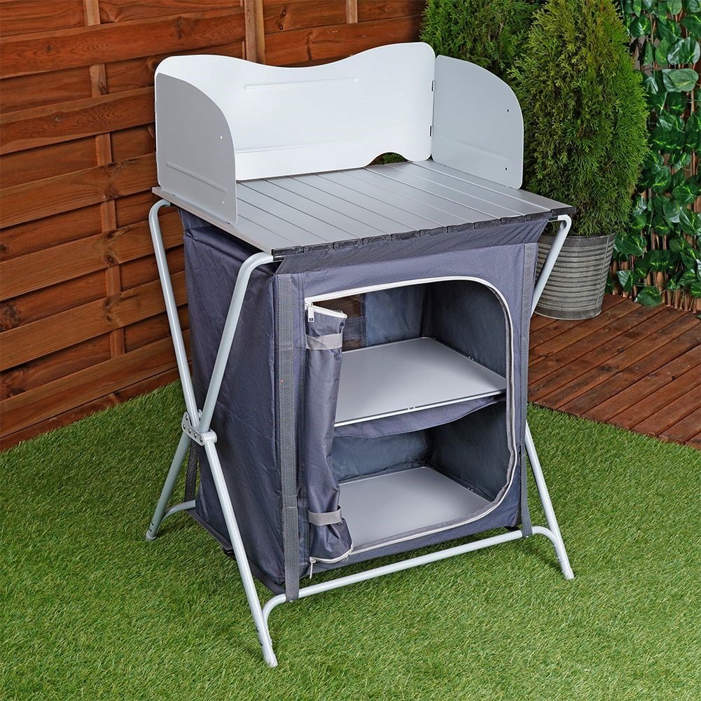 Collapsible Camping Kitchen with Shelves and Windshield