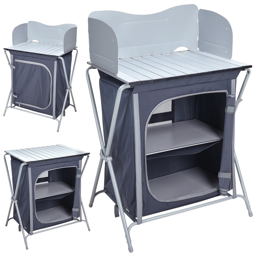 Collapsible Camping Kitchen with Shelves and Windshield