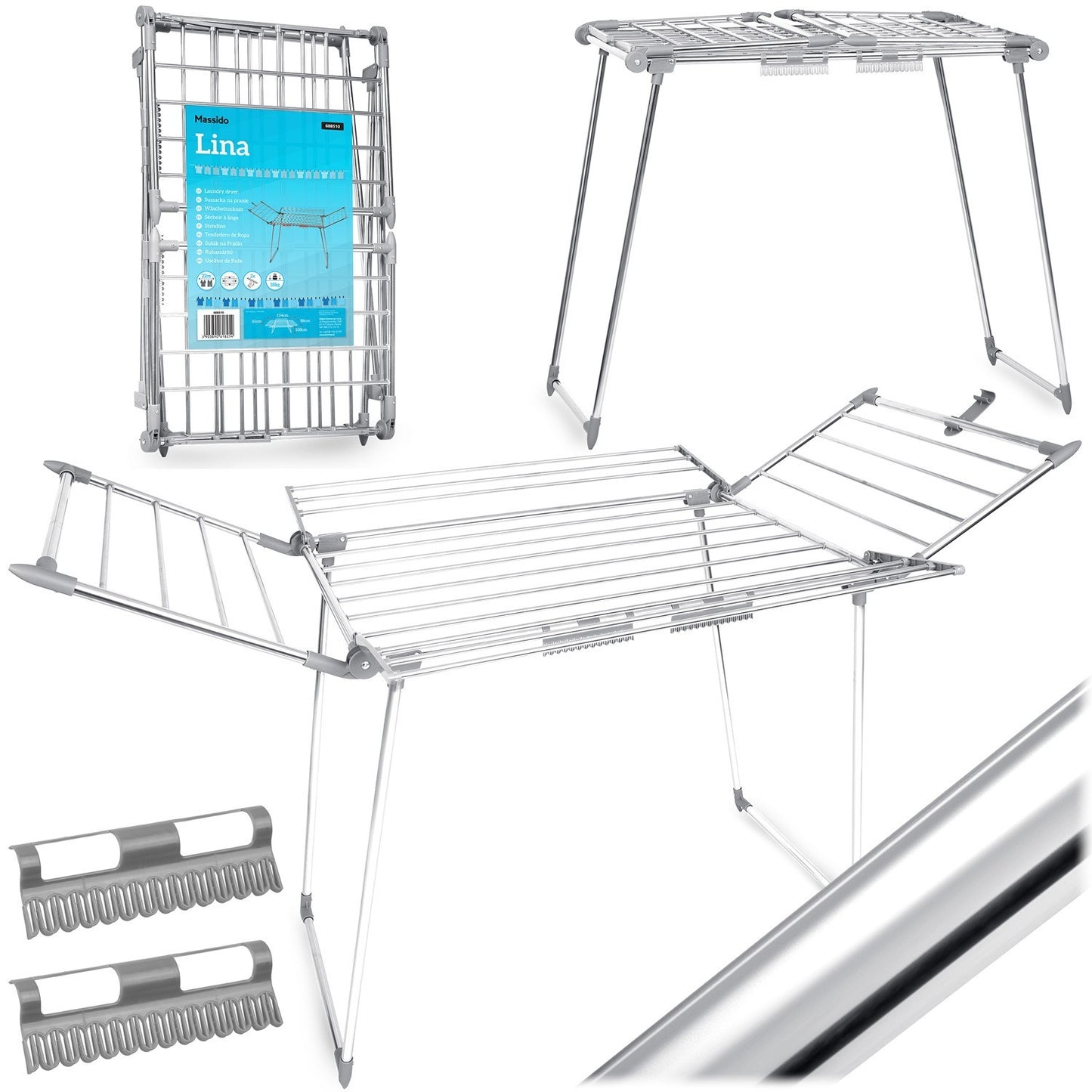 Collapsible and standing drying rack with 22 m stainless steel drying line