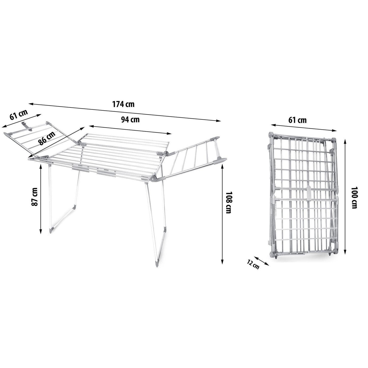 Collapsible and standing drying rack with 22 m stainless steel drying line