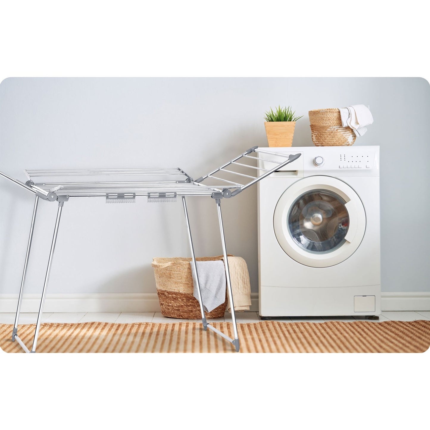 Collapsible and standing drying rack with 22 m stainless steel drying line