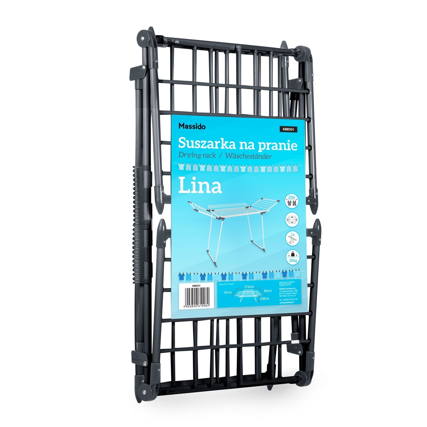 Collapsible black drying rack with 22 meter line