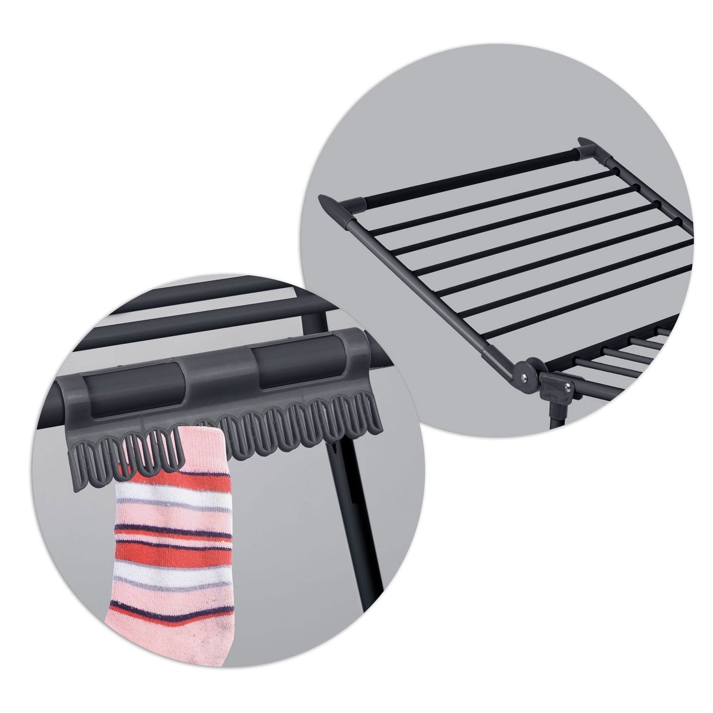 Collapsible black drying rack with 22 meter line