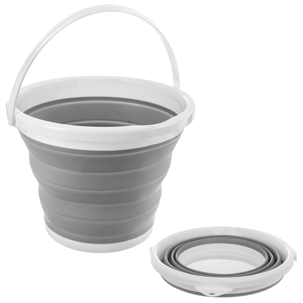 Collapsible bucket with handle, spout and hook for hanging