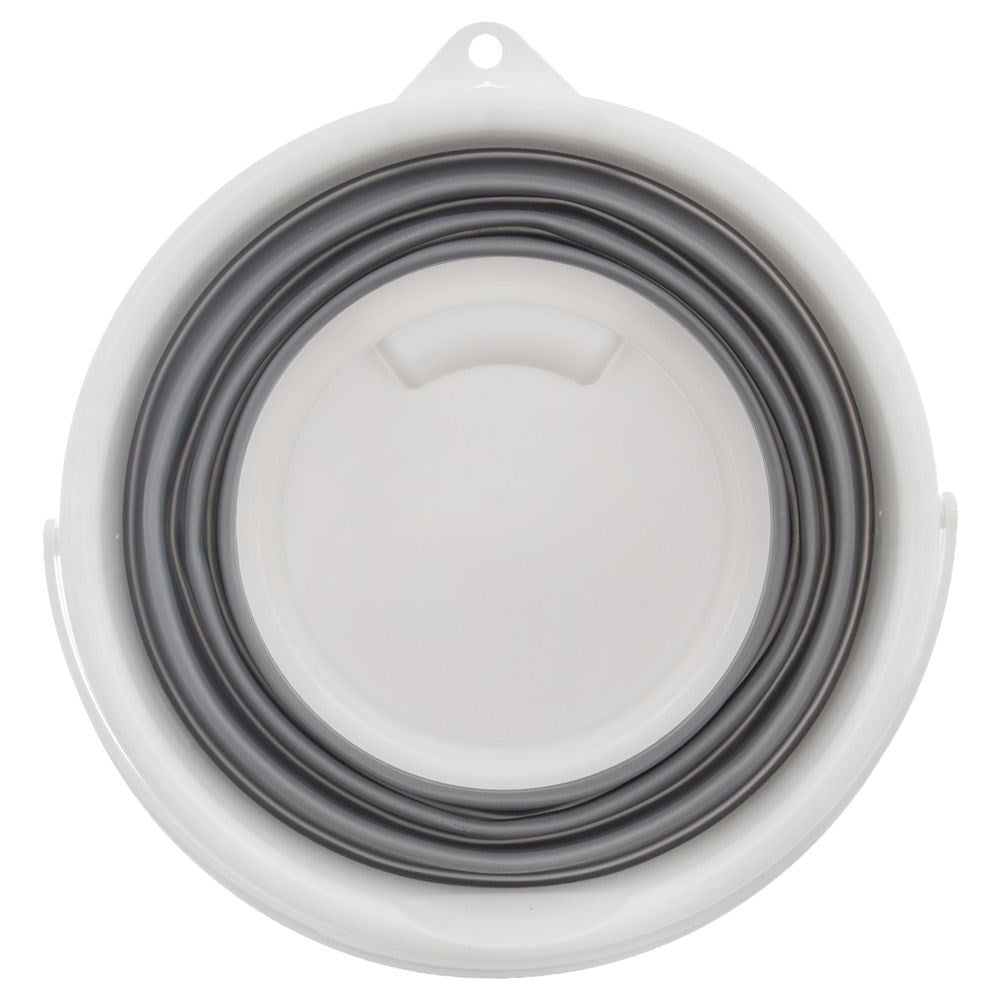 Collapsible bucket with handle, spout and hook for hanging