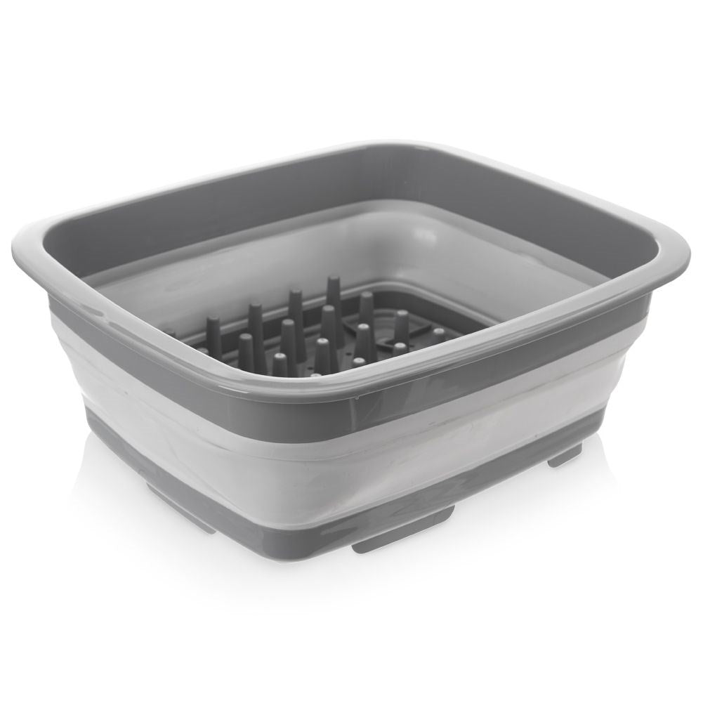 Collapsible dish rack with removable tray and sink