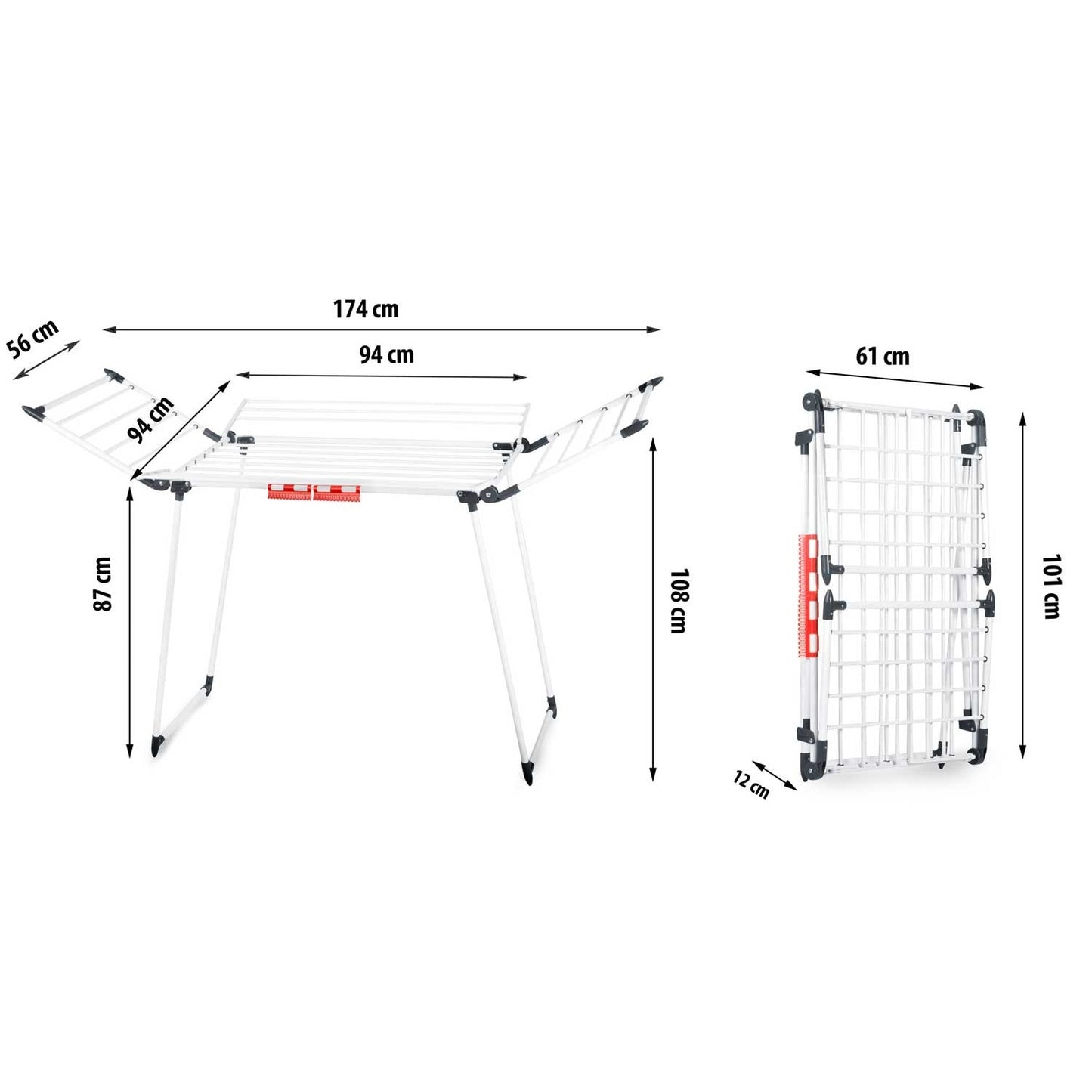 Collapsible drying rack for laundry, 22 meters, white