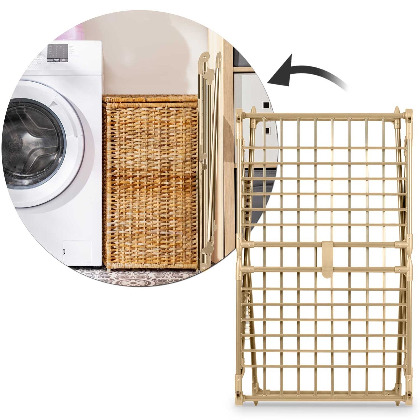 Collapsible floor drying rack Debora in gold, 19 meters