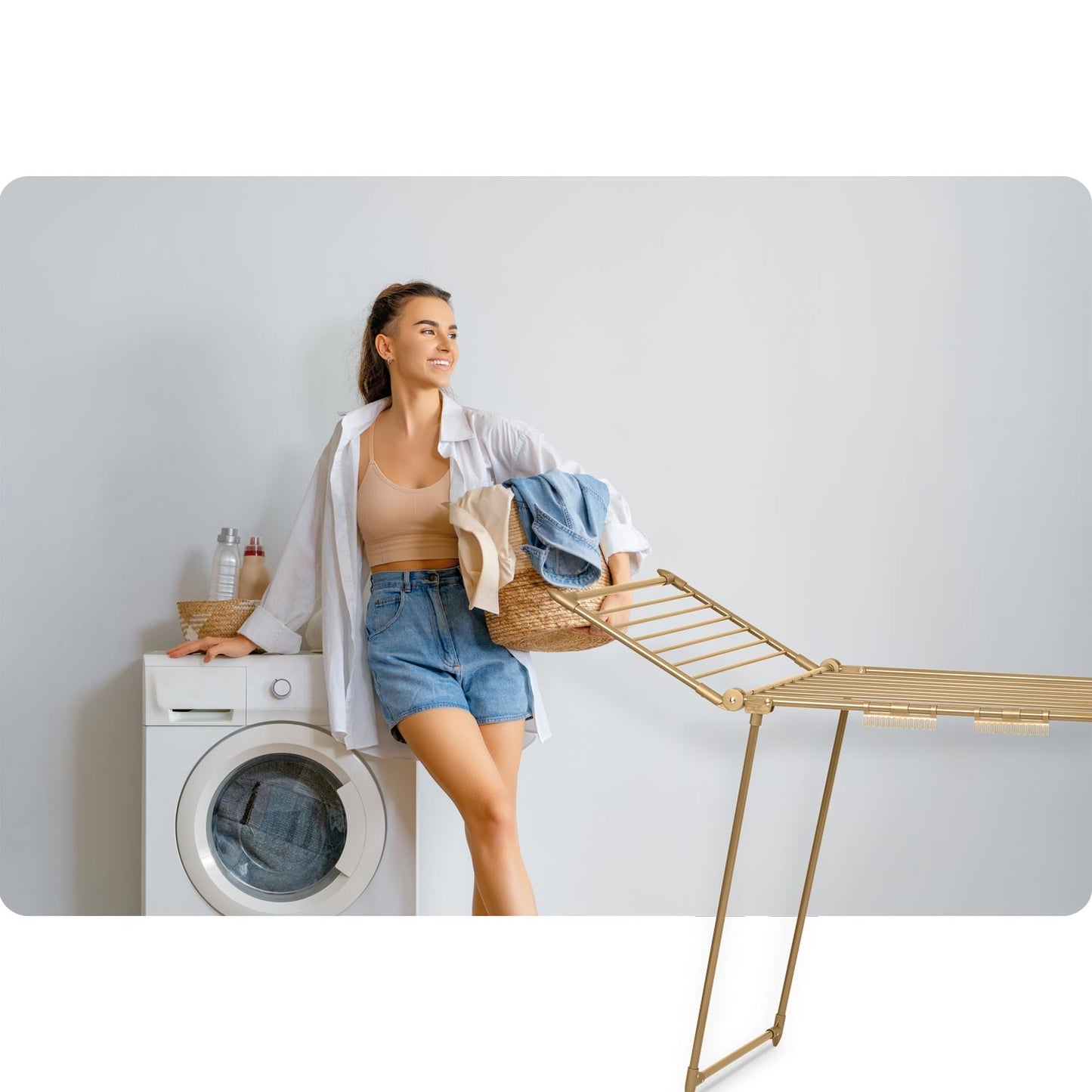 Collapsible floor drying rack Debora in gold, 19 meters