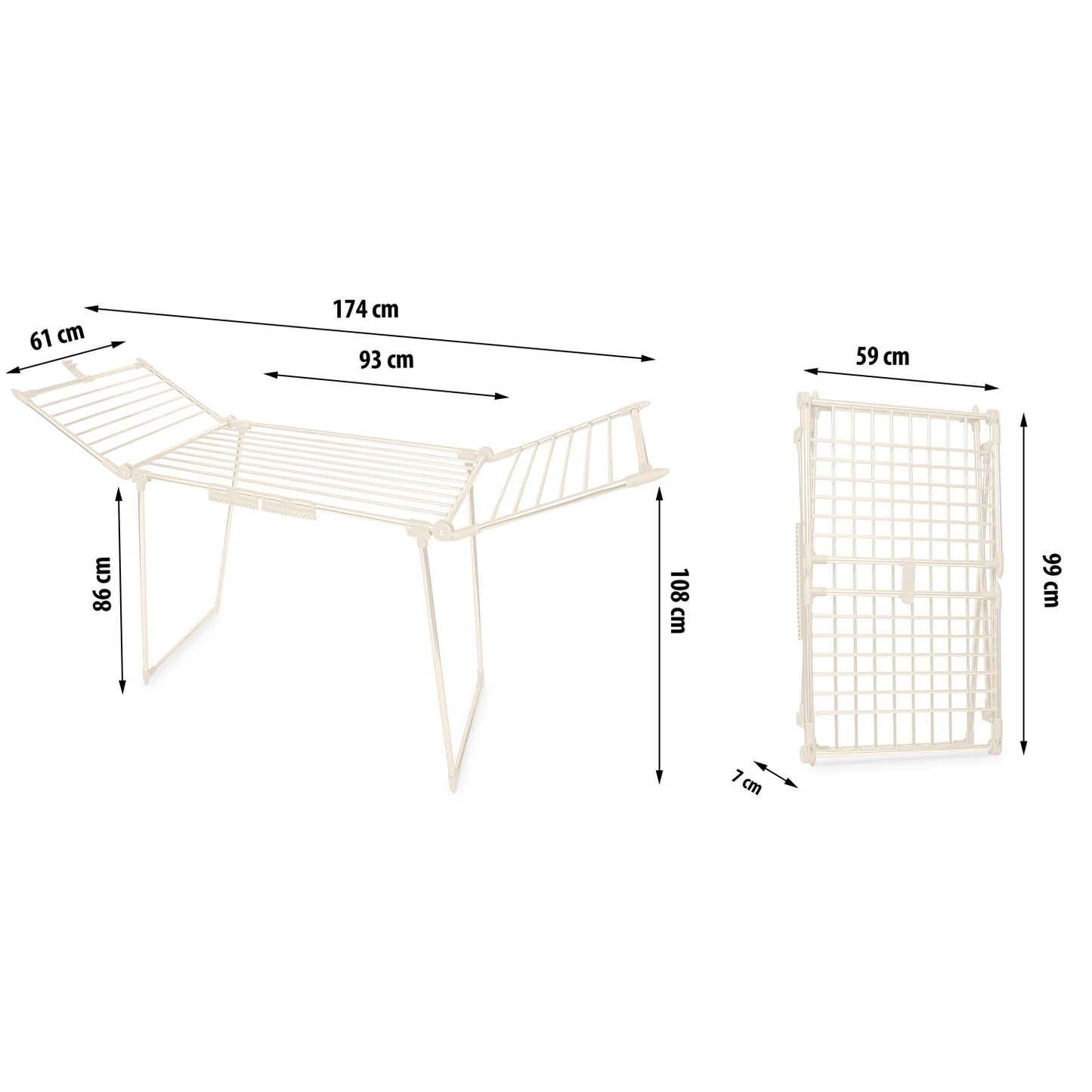 Collapsible floor drying rack Debora in gold, 19 meters