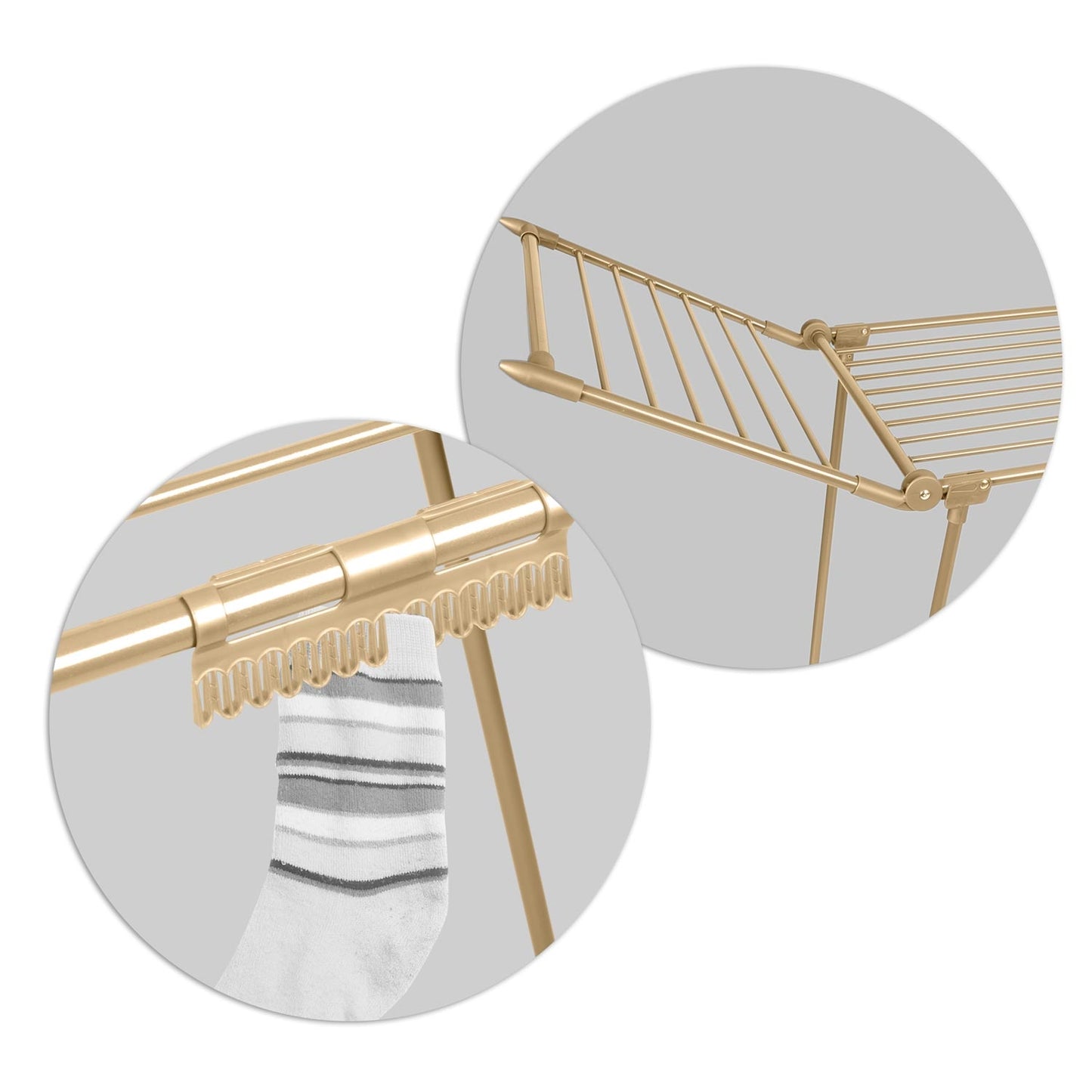 Collapsible floor drying rack Debora in gold, 19 meters