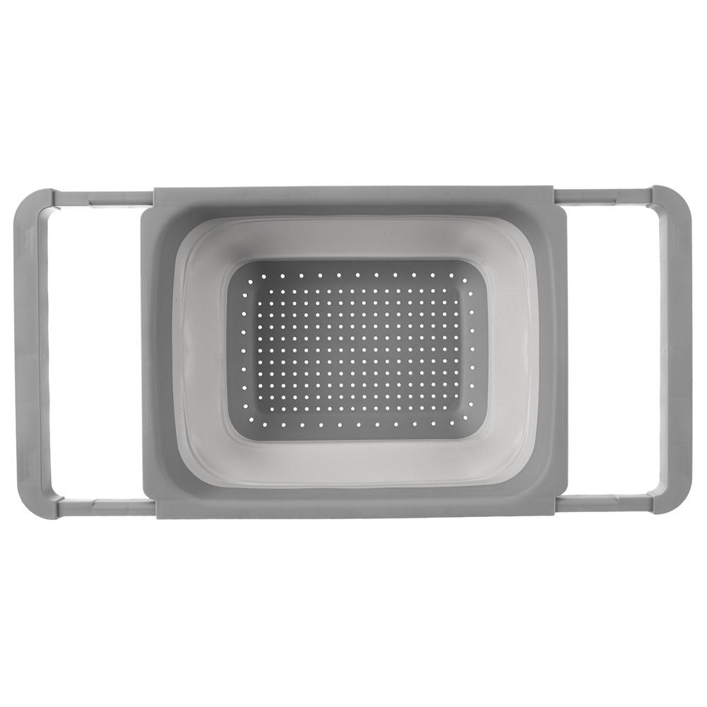 Collapsible kitchen strainer with pull-out handles in gray silicone