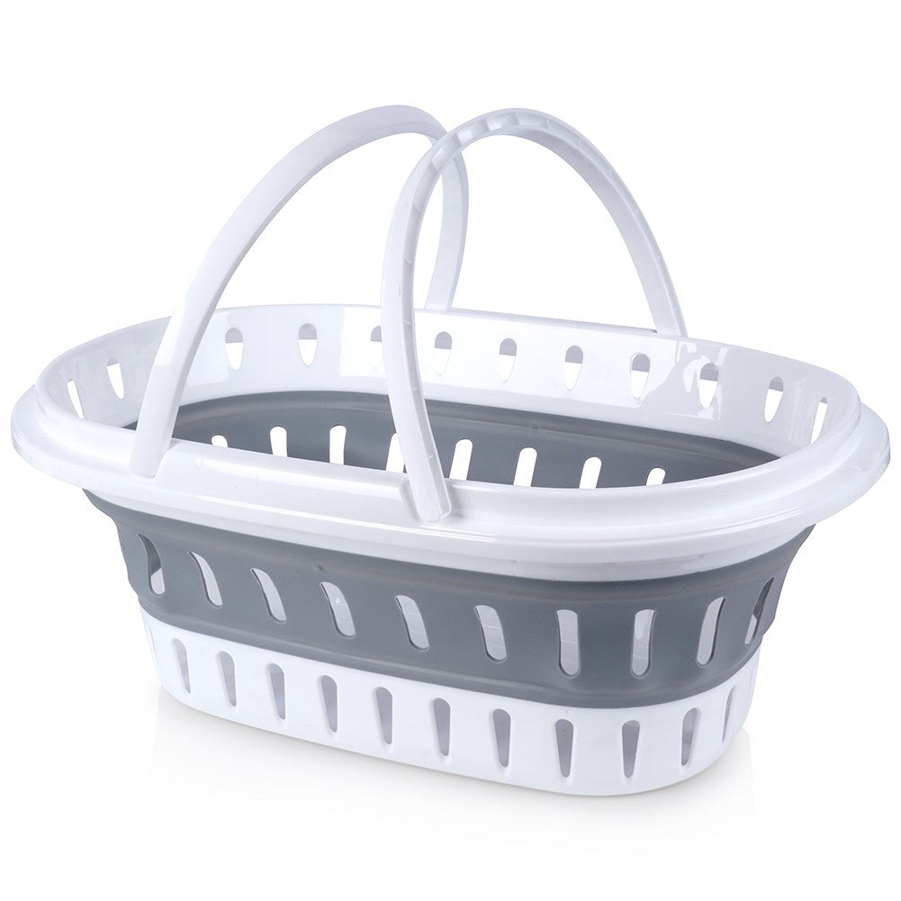 Collapsible laundry basket with handle and easy storage