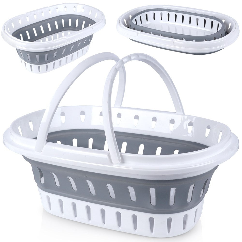 Collapsible laundry basket with handle and easy storage