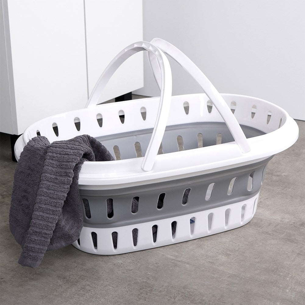 Collapsible laundry basket with handle and easy storage