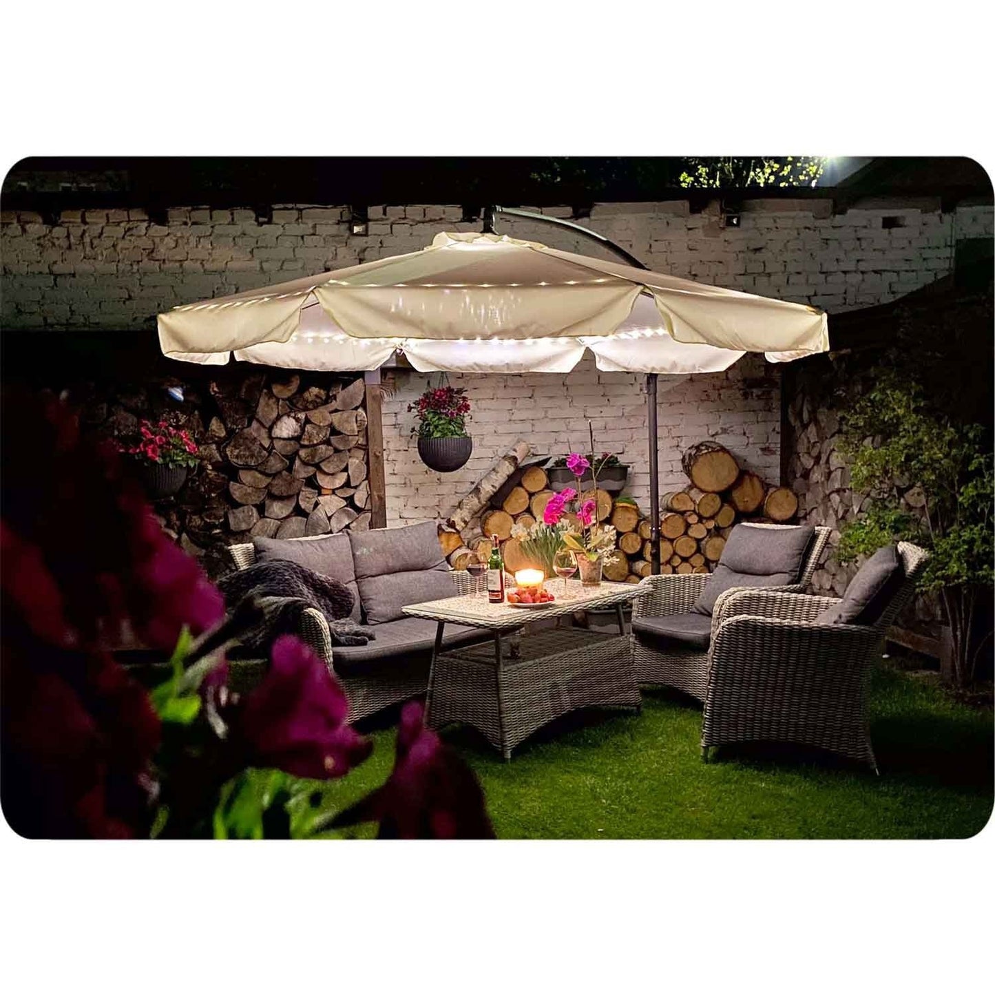 Collapsible parasol with 6 segments in grey, 350 cm
