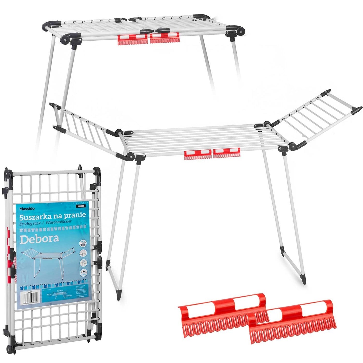 Collapsible white drying rack Debora, 19 m drying length