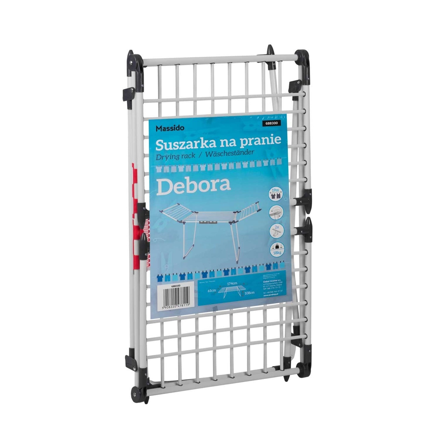 Collapsible white drying rack Debora, 19 m drying length
