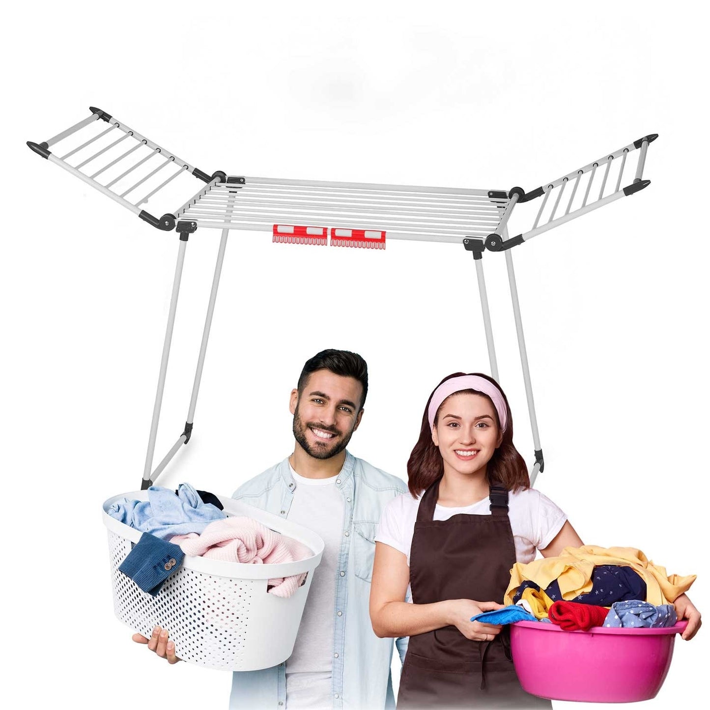 Collapsible white drying rack Debora, 19 m drying length