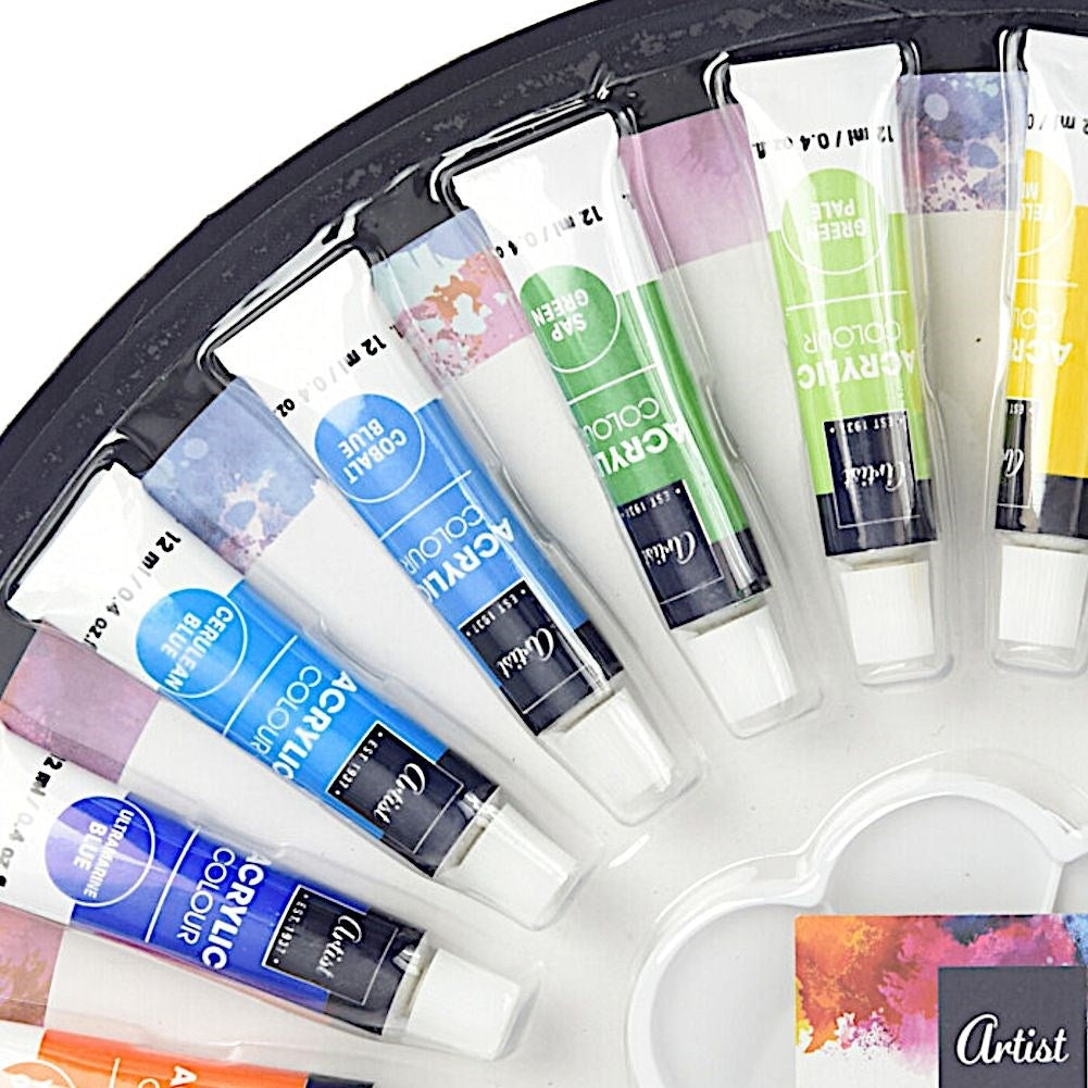 Colorful acrylic paint set with 24 colors and plastic palette