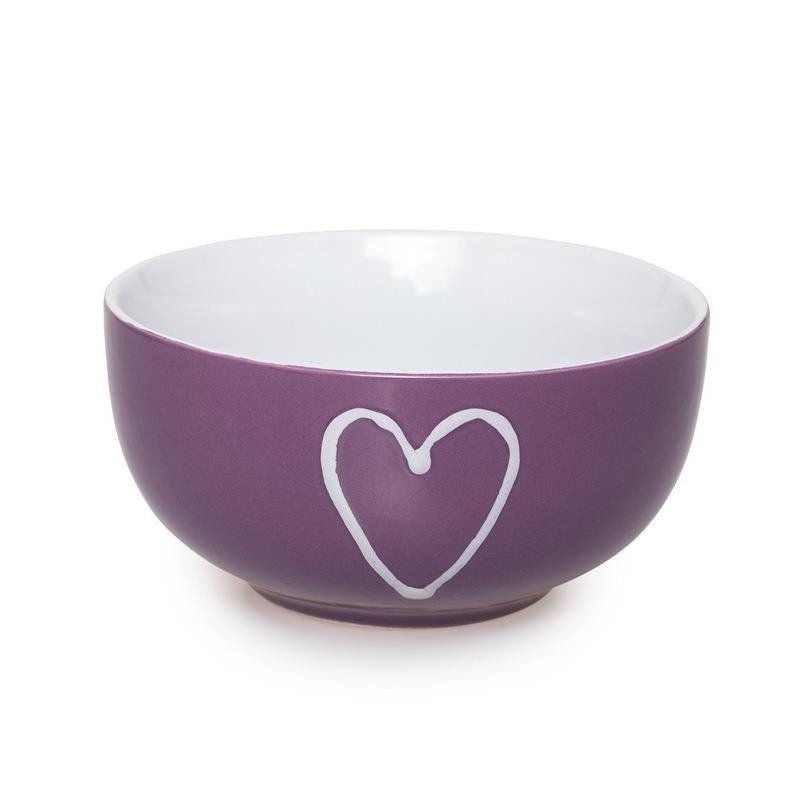 Colorful ceramic broth bowls with heart motifs, 4-pack