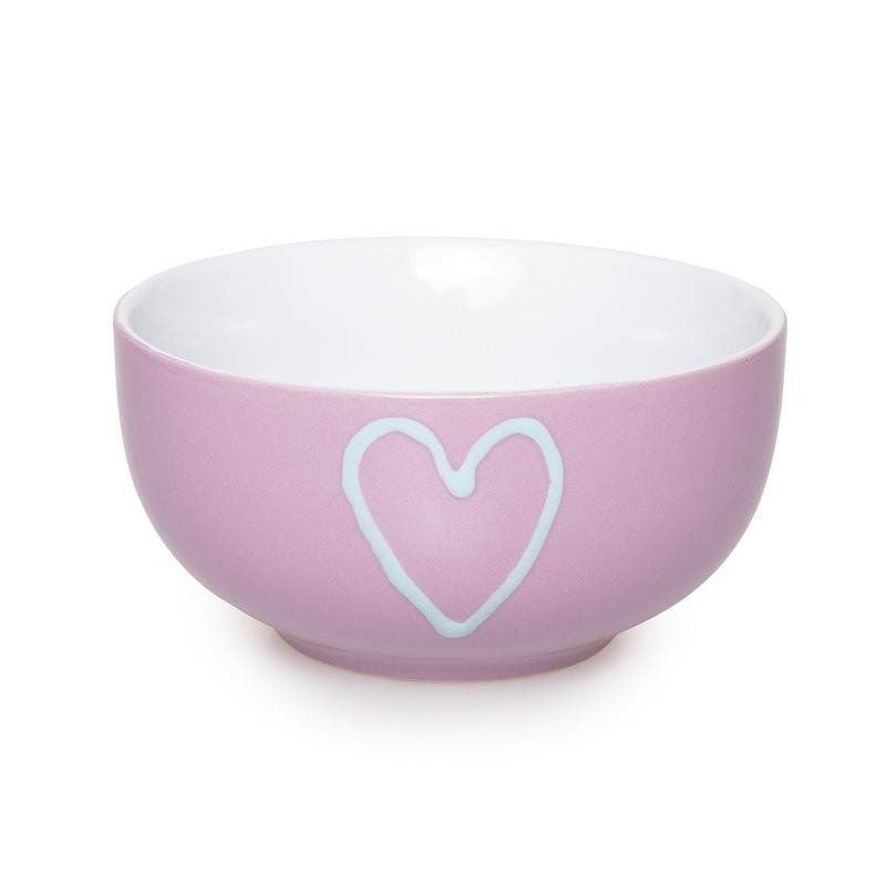 Colorful ceramic broth bowls with heart motifs, 4-pack