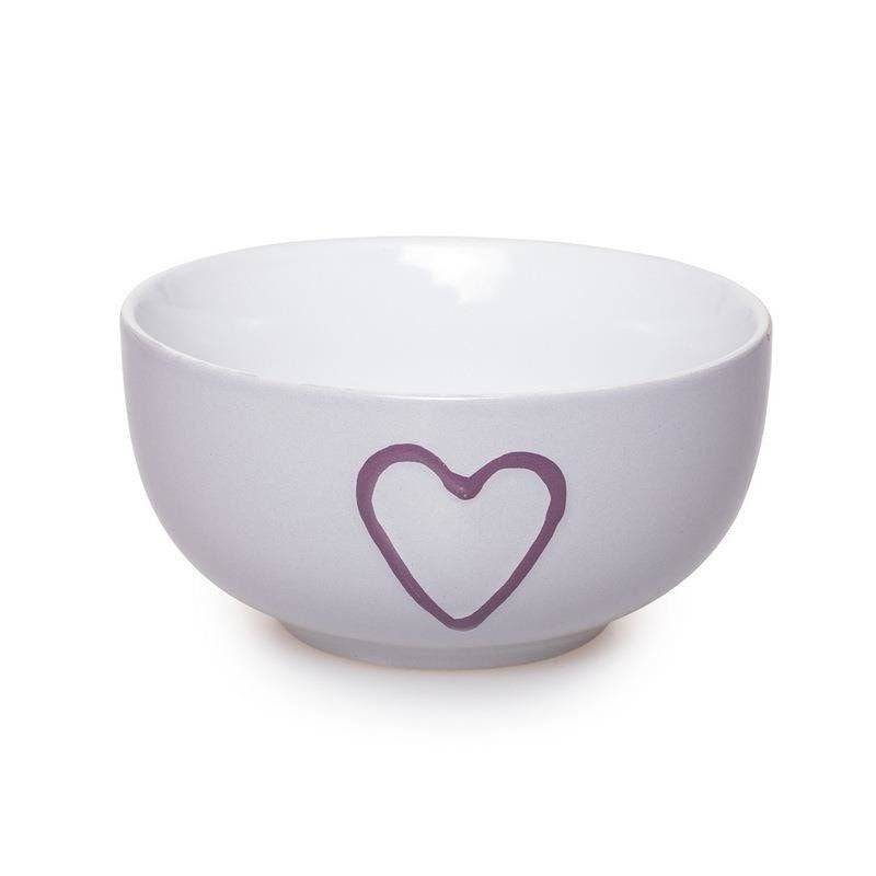 Colorful ceramic broth bowls with heart motifs, 4-pack