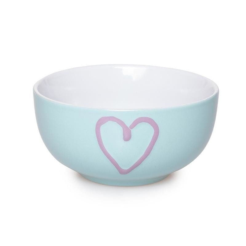 Colorful ceramic broth bowls with heart motifs, 4-pack