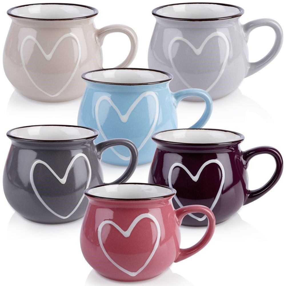 Colorful ceramic heart mugs for coffee and tea, dishwasher safe