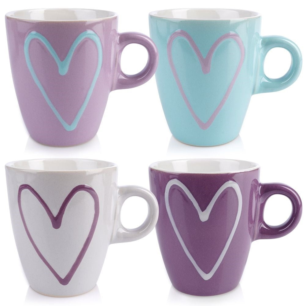 Colorful ceramic mugs with heart motifs - 4-pack