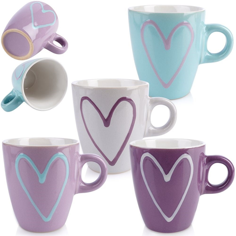 Colorful ceramic mugs with heart motifs - 4-pack