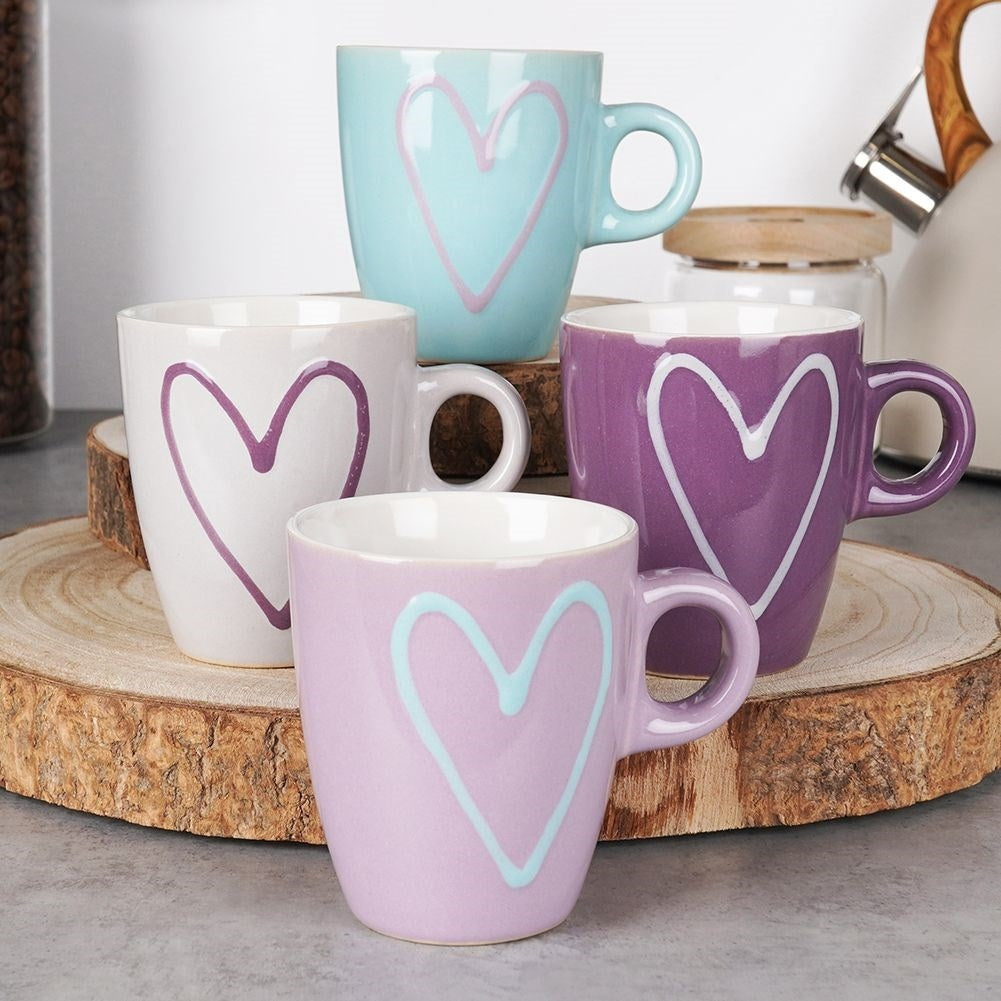 Colorful ceramic mugs with heart motifs - 4-pack
